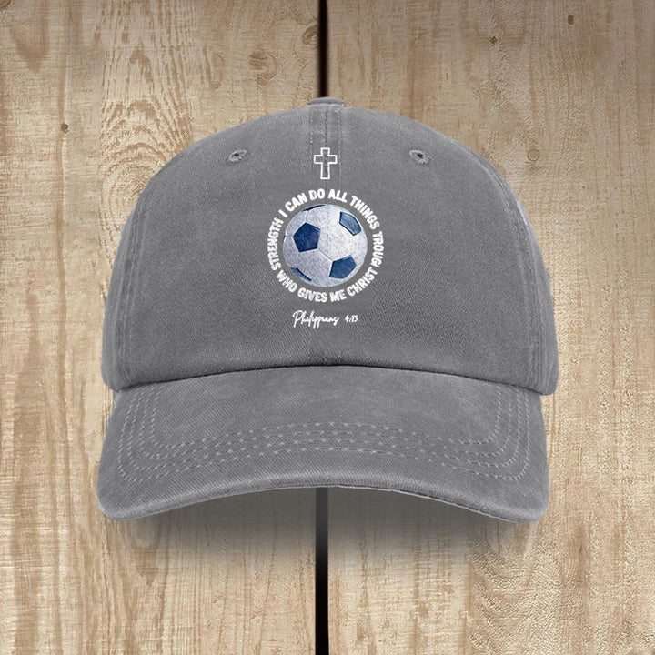 Christianartworkshop I Can Do All Things Through Christ Soccer Philippians 4 13 Washed Baseball Cap - Gray - image 10