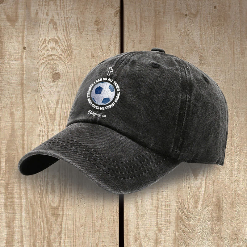 Christianartworkshop I Can Do All Things Through Christ Soccer Philippians 4 13 Washed Baseball Cap - image 1