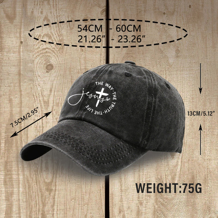 Christianartworkshop Jesus The Way The Truth The Life Cross Circle Script Washed Baseball Cap - image 4