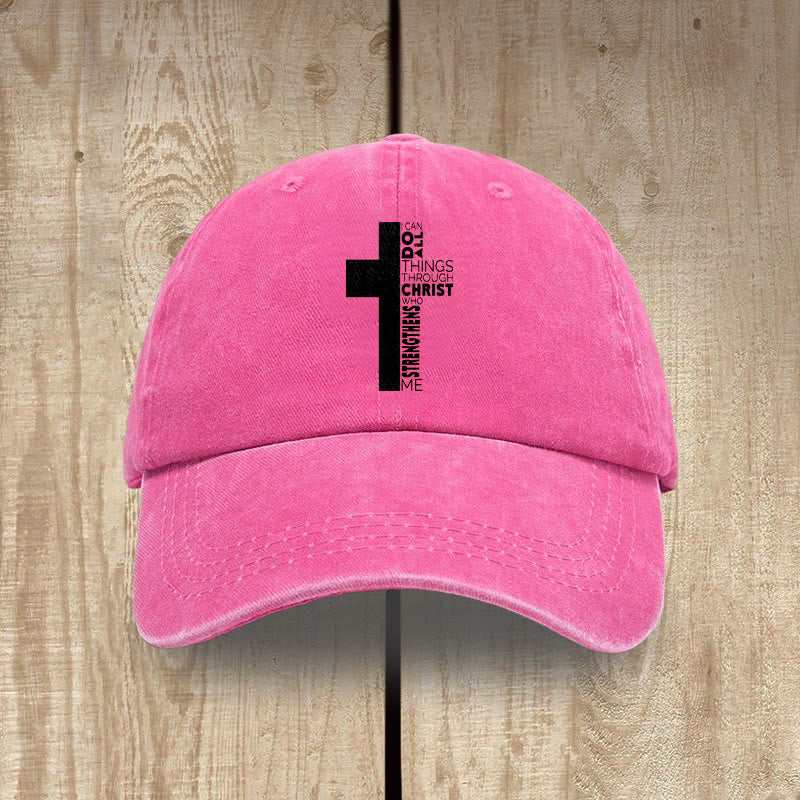 Christianartworkshop I Can Do All Things Through Christ Cross Shaped Scripture Washed Baseball Cap - Rose - image 16