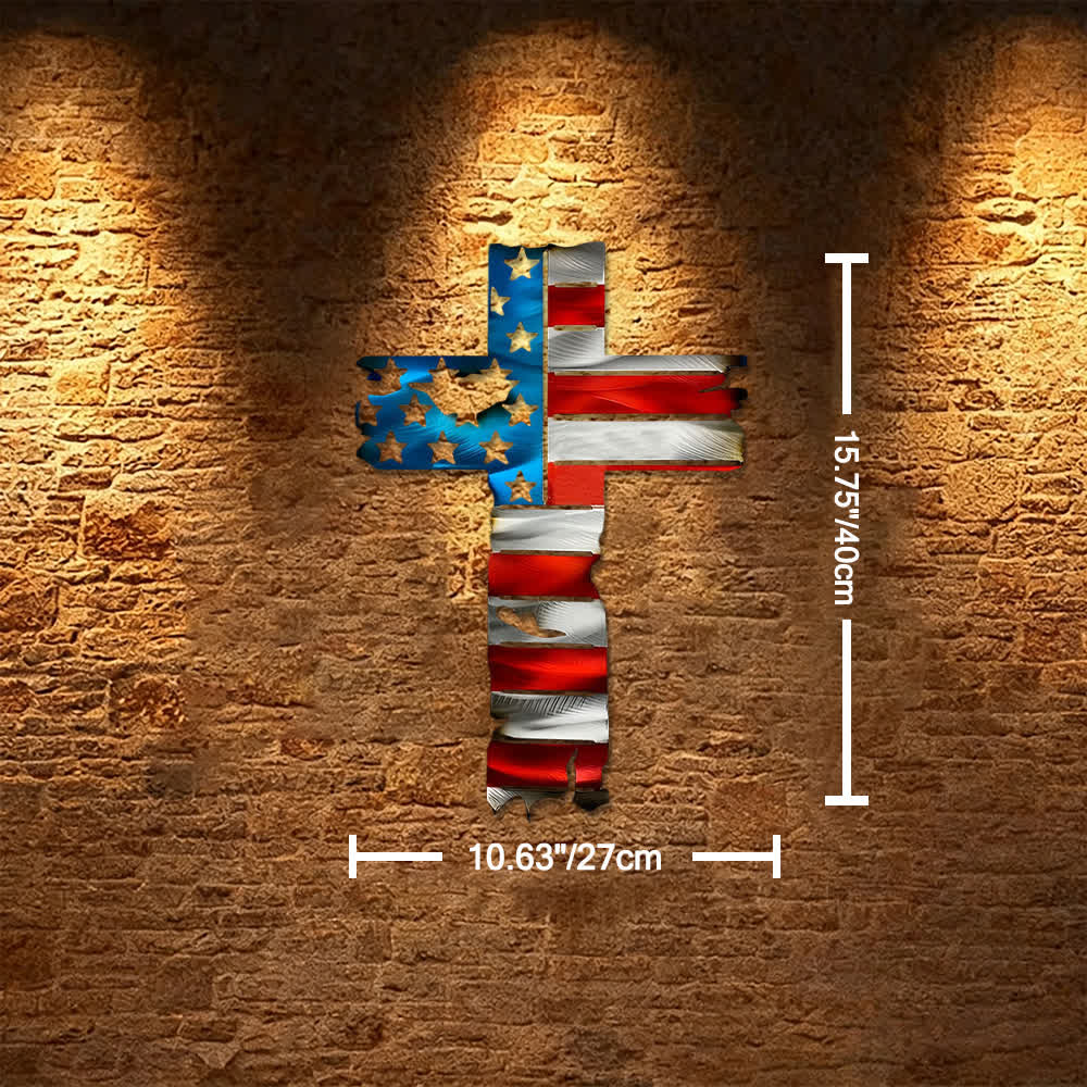 Christianartworkshop Rustic American Flag Patriotic Cross Metal Wall Decor: A Symbol Of Fearless Faith - Blue - 10.63''*15.75''/27*40cm - image 10