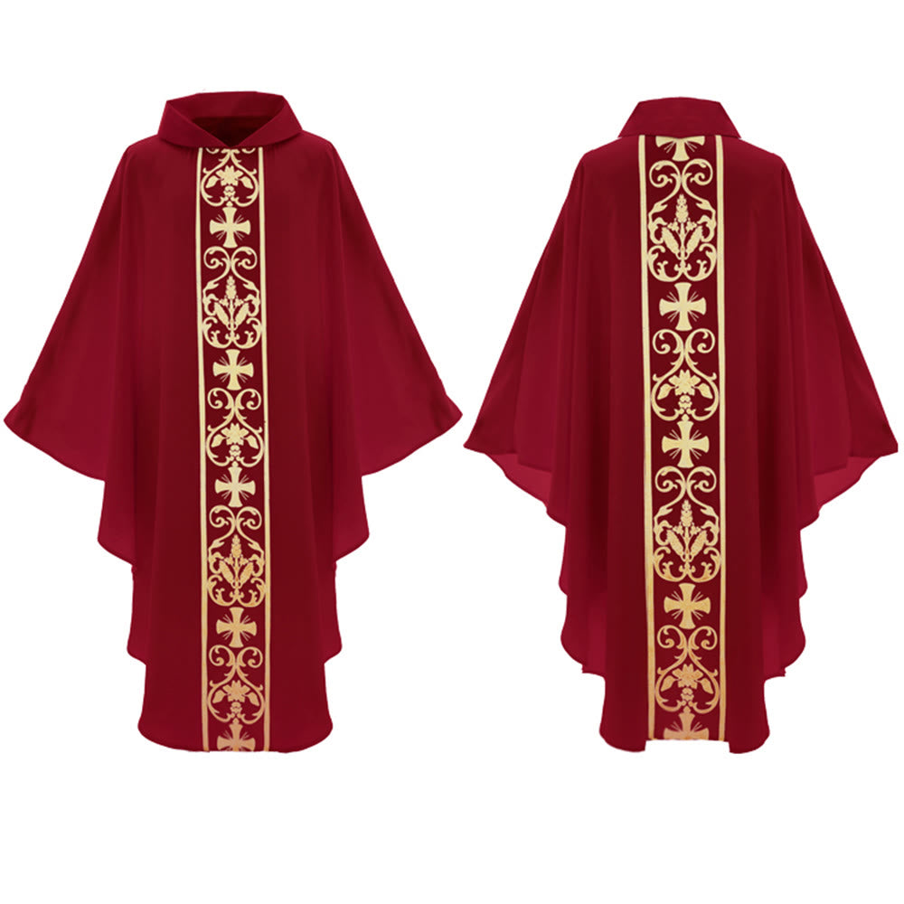 Christianartworkshop Elegant Chasuble With Central Cross, Floral Vine And Wheat Embroidery Chasuble - image 12