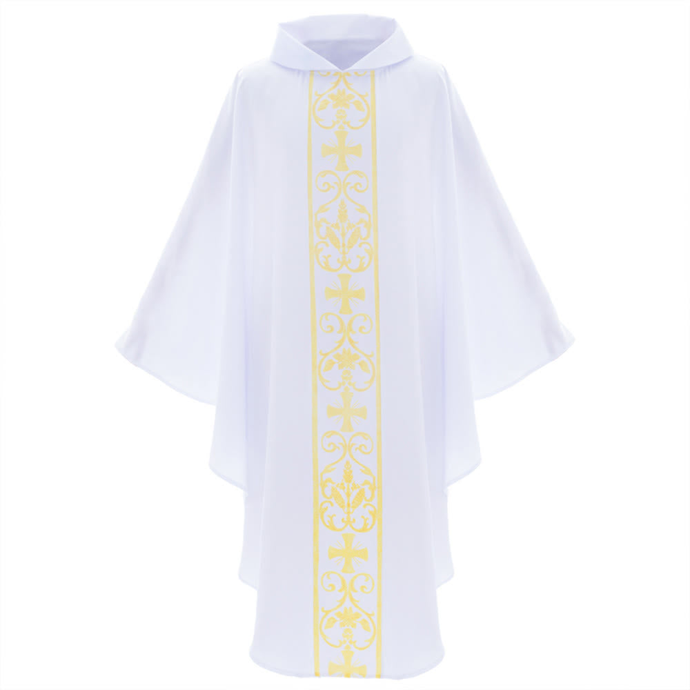Christianartworkshop Elegant Chasuble With Central Cross, Floral Vine And Wheat Embroidery Chasuble - image 1