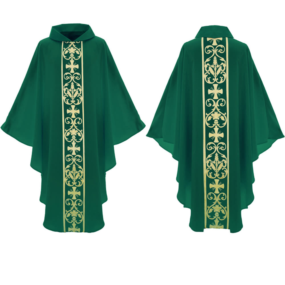Christianartworkshop Elegant Chasuble With Central Cross, Floral Vine And Wheat Chasuble - image 8