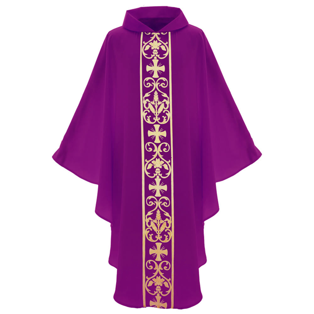 Christianartworkshop Elegant Chasuble With Central Cross, Floral Vine And Wheat Embroidery Chasuble - image 14
