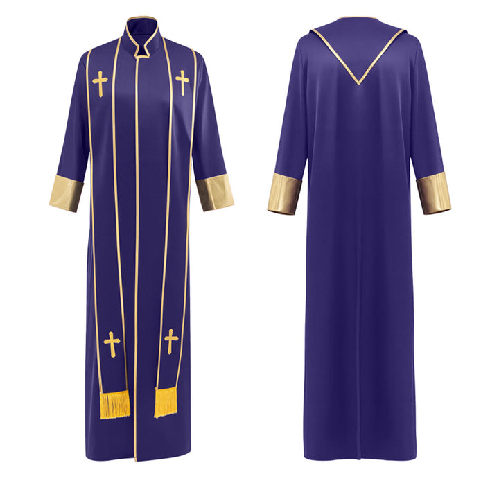 Christianartworkshop Traditional Pastor Robe With Vertical Cross Accents And Sleeve Trim Clergy Robe - image 22