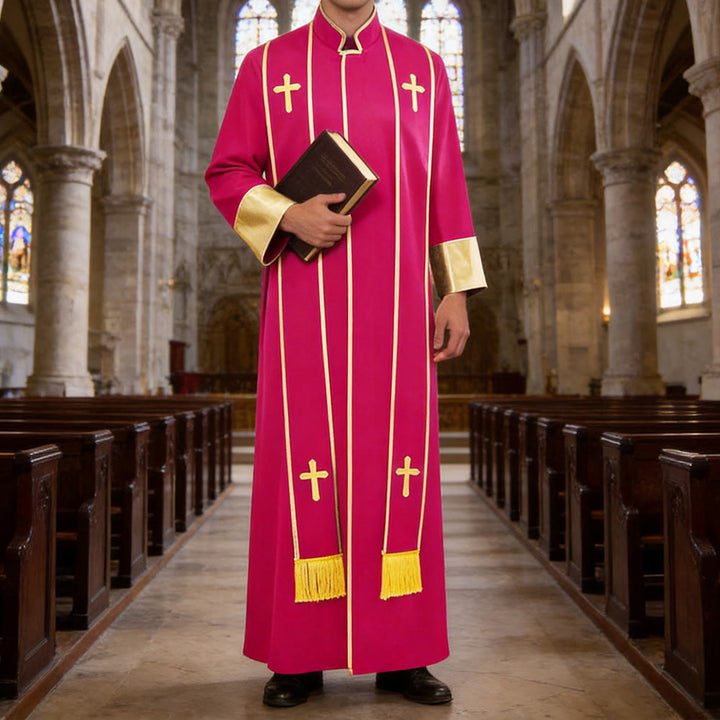 Christianartworkshop Traditional Pastor Robe With Vertical Cross Accents And Sleeve Trim Clergy Robe - Rose - 3XL - image 9
