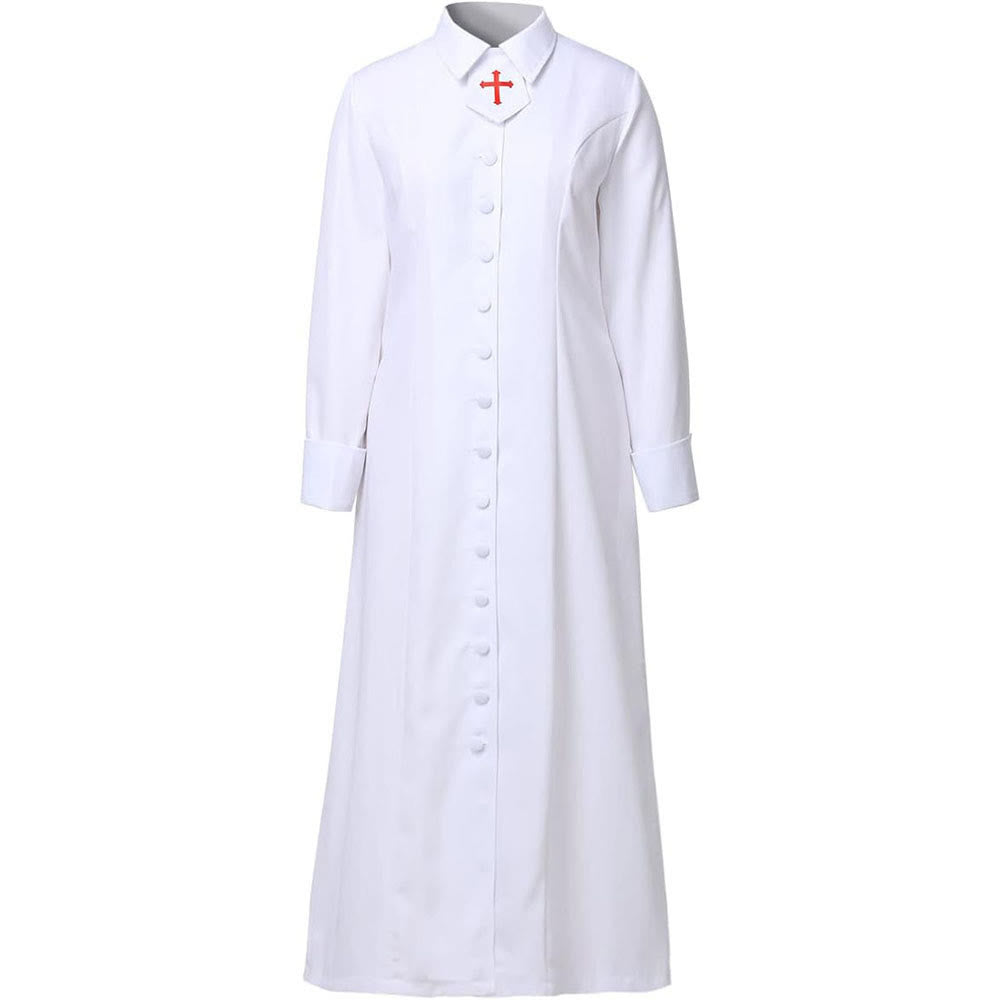 Christianartworkshop Women's Pastor Robe With Collar Cross Motif And Feminine Silhouette Women's Clergy Robe - image 1