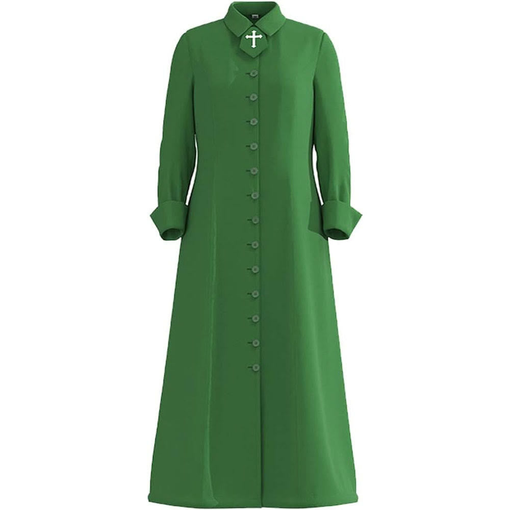 Christianartworkshop Women's Pastor Robe With Collar Cross Motif And Feminine Silhouette Women's Clergy Robe - Green - 3XL - image 13