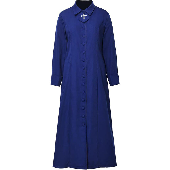 Christianartworkshop Women's Pastor Robe With Collar Cross Motif And Feminine Silhouette Women's Clergy Robe - Blue - 3XL - image 10