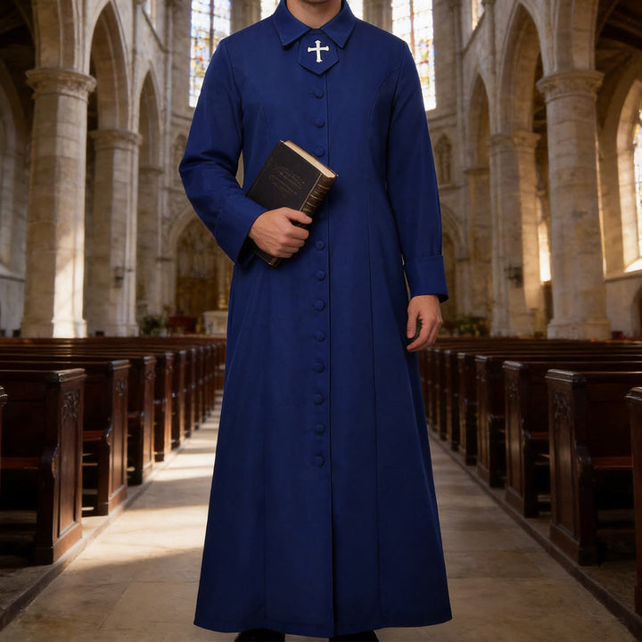 Christianartworkshop Women's Pastor Robe With Collar Cross Motif And Feminine Silhouette Women's Clergy Robe - Blue - 3XL - image 9