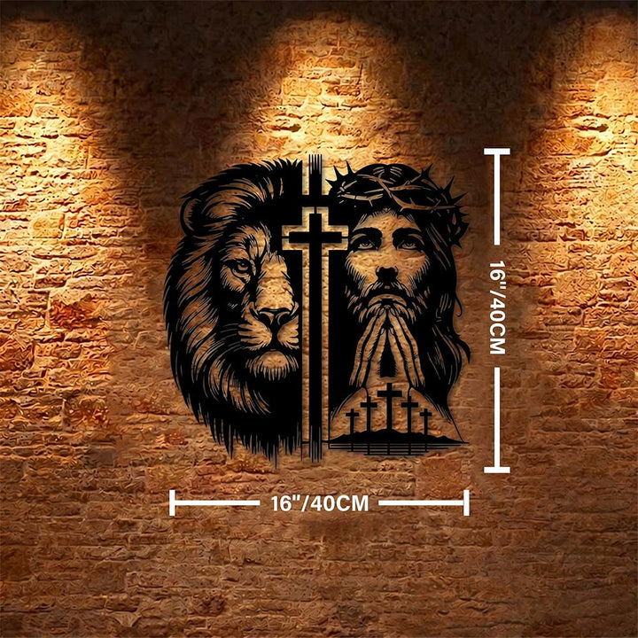Christianartworkshop Lion Of Judah And Jesus With Crown Of Thorns Split Silhouette Metal Wall Decor - 15.75''*15.75''*0.04''/40*40*0.1cm - image 6