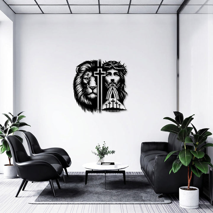 Christianartworkshop Lion Of Judah And Jesus With Crown Of Thorns Split Silhouette Metal Wall Decor - image 4