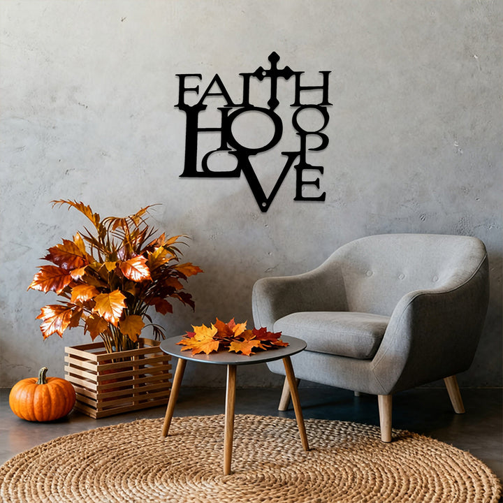 Christianartworkshop Faith Love Cross Integrated Metal Wall Decor: A Declaration of Core Christian Values - image 1