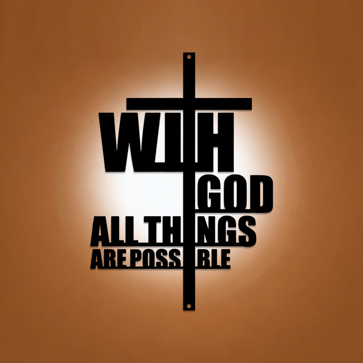 Christianartworkshop With God All Things Are Possible Cross-Integrated Metal Wall Decor: A Powerful Statement Of Faith - 13.95''*19.69''*0.05"/35.43*50*0.12cm - image 0