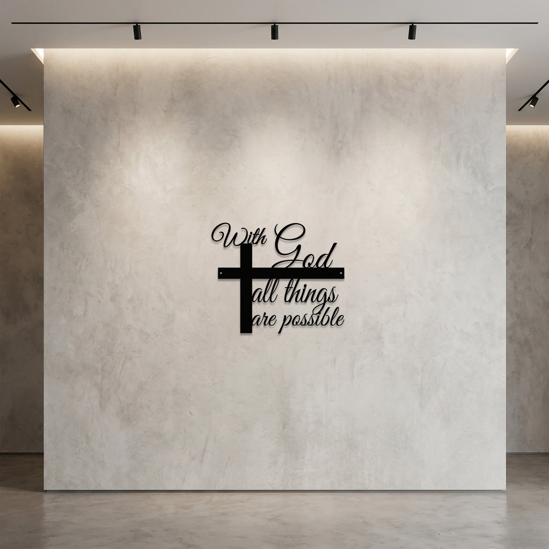 Christianartworkshop With God All Things Are Possible Cross-Integrated Cursive Metal Wall Decor: A Graceful Statement Of Faith - image 2