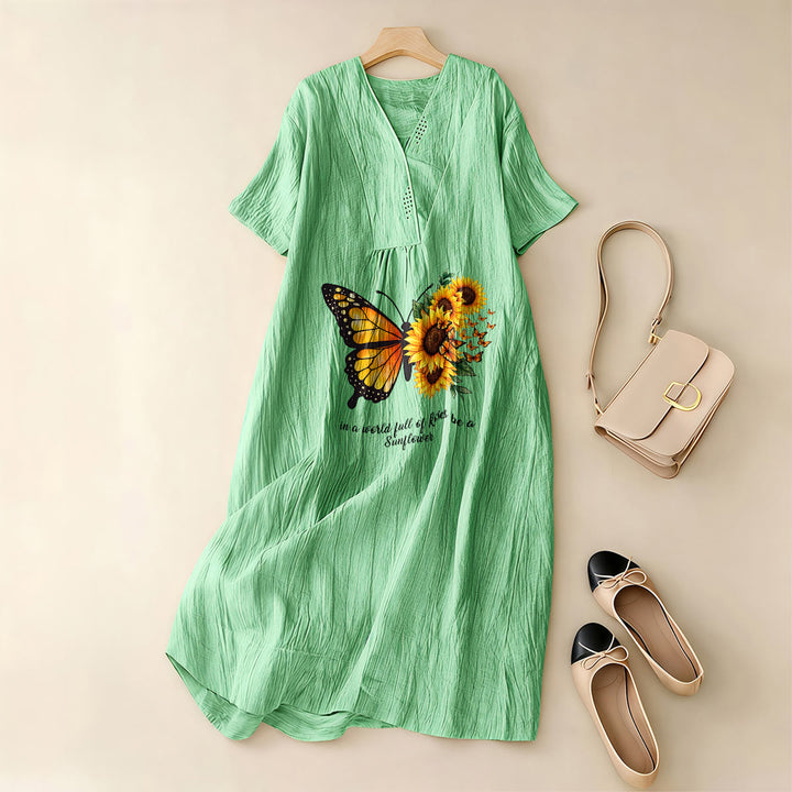 Christianartworkshop Butterfly & Sunflower Inspirational Quote V-Neck Short Sleeve Midi Dress - image 5