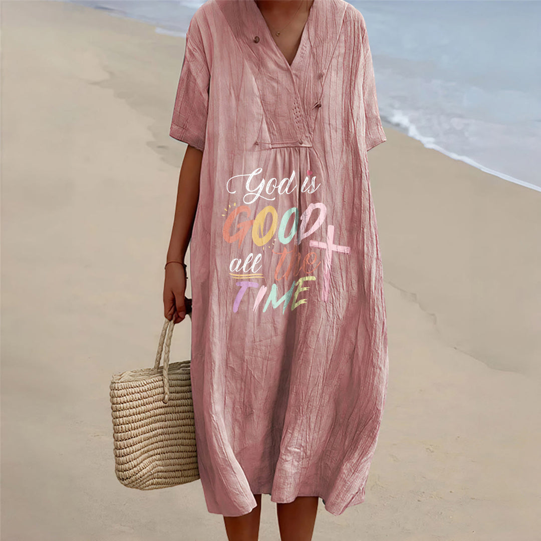 Christianartworkshop Faith-Inspired "God Is Good All The Time" V-Neck Short Sleeve Midi DressChristianartworkshop Faith-Inspired "God Is Good All The Time" V-Neck Short Sleeve Midi Dress - Pink - 4XL - image 8