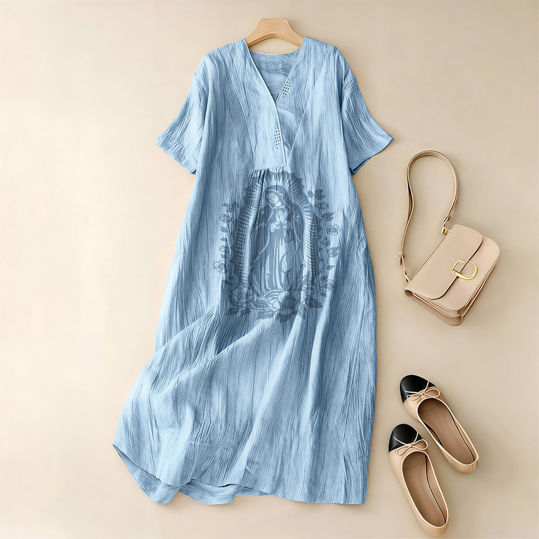 Christianartworkshop Our Lady of Guadalupe Silhouette V-Neck Short Sleeve Midi Dress - image 1