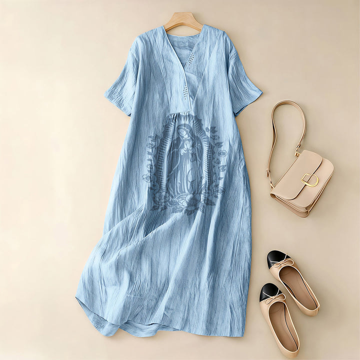 Christianartworkshop Our Lady of Guadalupe Silhouette V-Neck Short Sleeve Midi Dress - image 1