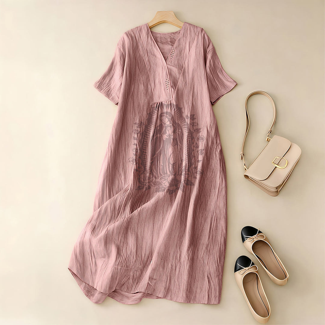 Christianartworkshop Our Lady of Guadalupe Silhouette V-Neck Short Sleeve Midi Dress - image 9