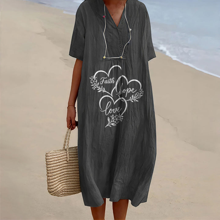 Christianartworkshop Floral Heart "Faith Hope Love" Print V-Neck Short Sleeve Midi Dress - Black - 4XL - image 4