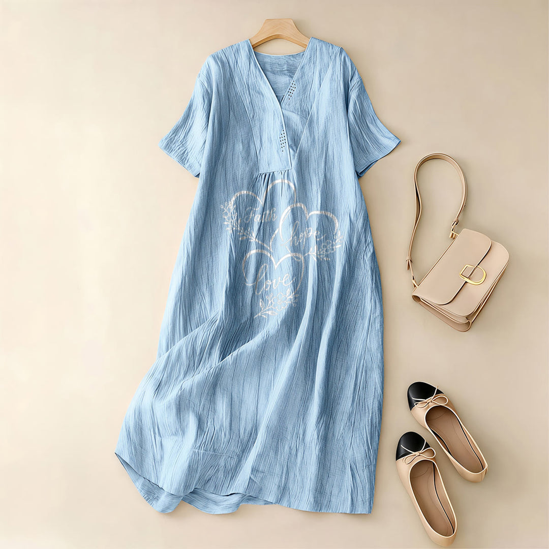 Christianartworkshop Floral Heart "Faith Hope Love" Print V-Neck Short Sleeve Midi Dress - image 3