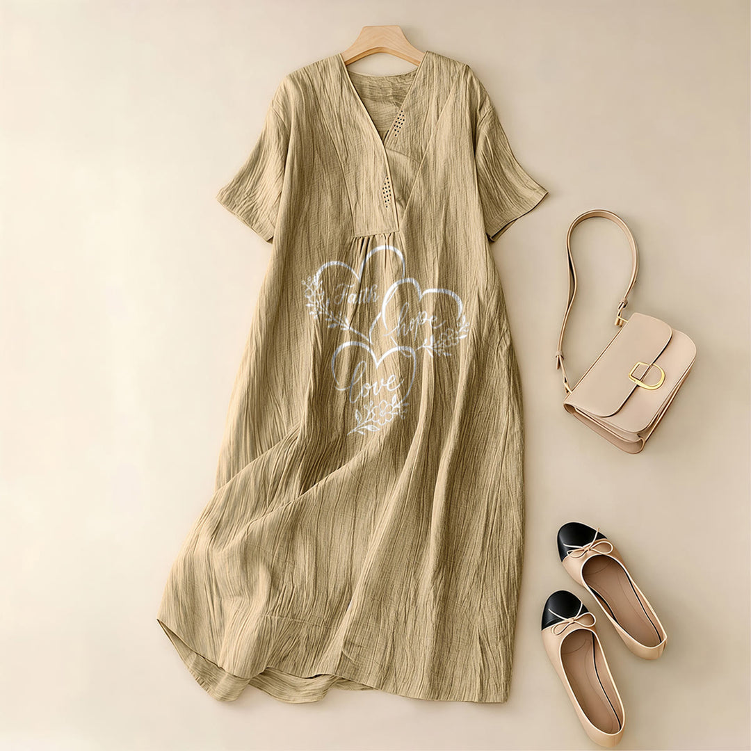 Christianartworkshop Floral Heart "Faith Hope Love" Print V-Neck Short Sleeve Midi Dress - image 7