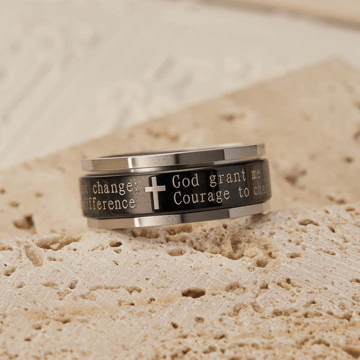 Christianartworkshop Serenity Prayer Spinner Ring with Cross Engraving: A Symbol of Divine Courage - US 12 - image 0