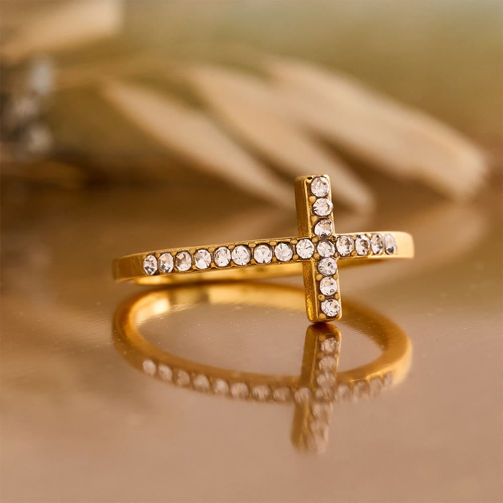 Christianartworkshop Delicate Sideways Cross Zircon Ring with All-Over Stone Setting: A Reminder of Understated Divine Grace - image 5