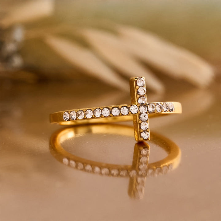 Christianartworkshop Delicate Sideways Cross Zircon Ring with All-Over Stone Setting: A Reminder of Understated Divine Grace - image 5