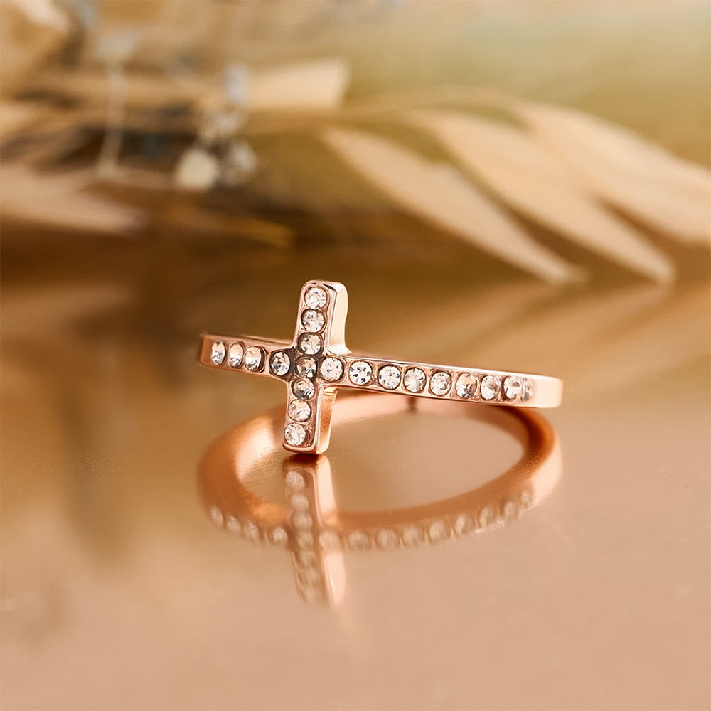 Christianartworkshop Delicate Sideways Cross Zircon Ring with All-Over Stone Setting: A Reminder of Understated Divine Grace - image 9