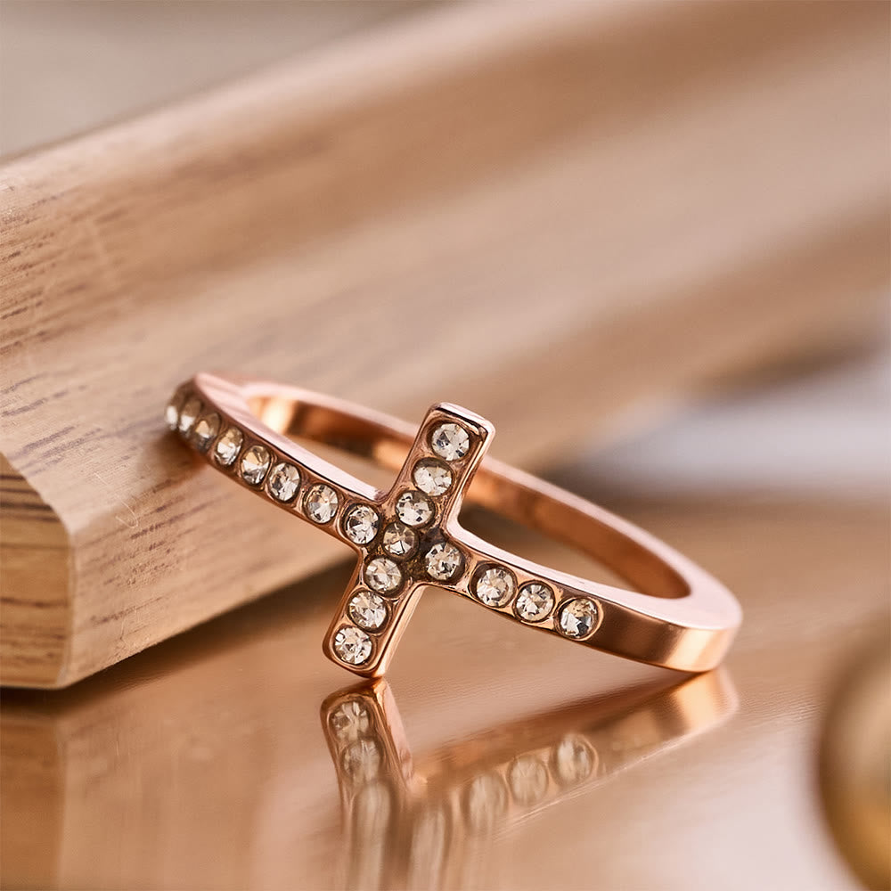 Christianartworkshop Delicate Sideways Cross Zircon Ring with All-Over Stone Setting: A Reminder of Understated Divine Grace - image 7