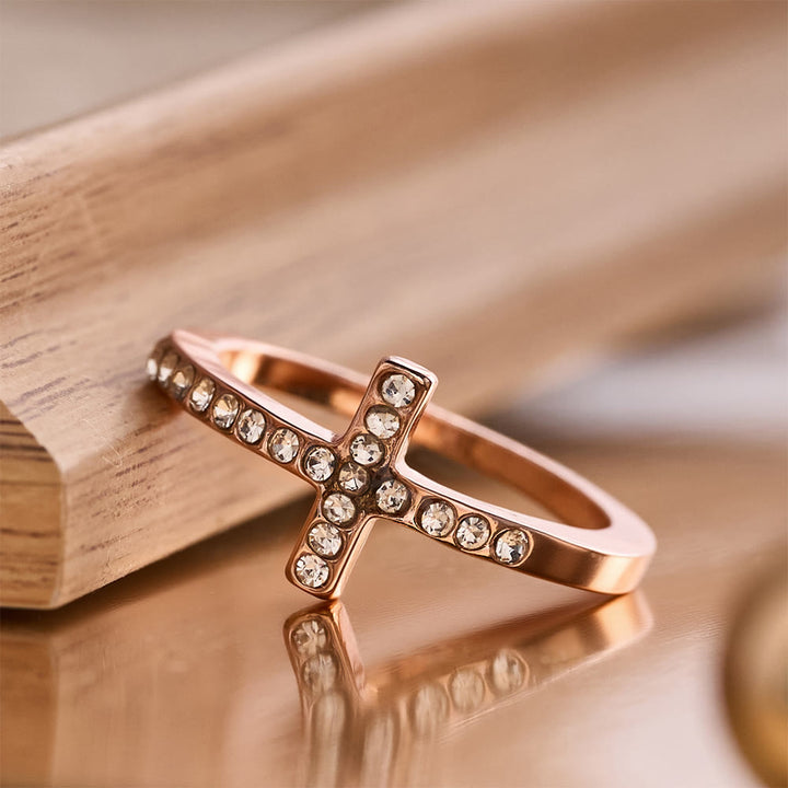 Christianartworkshop Delicate Sideways Cross Zircon Ring with All-Over Stone Setting: A Reminder of Understated Divine Grace - image 7