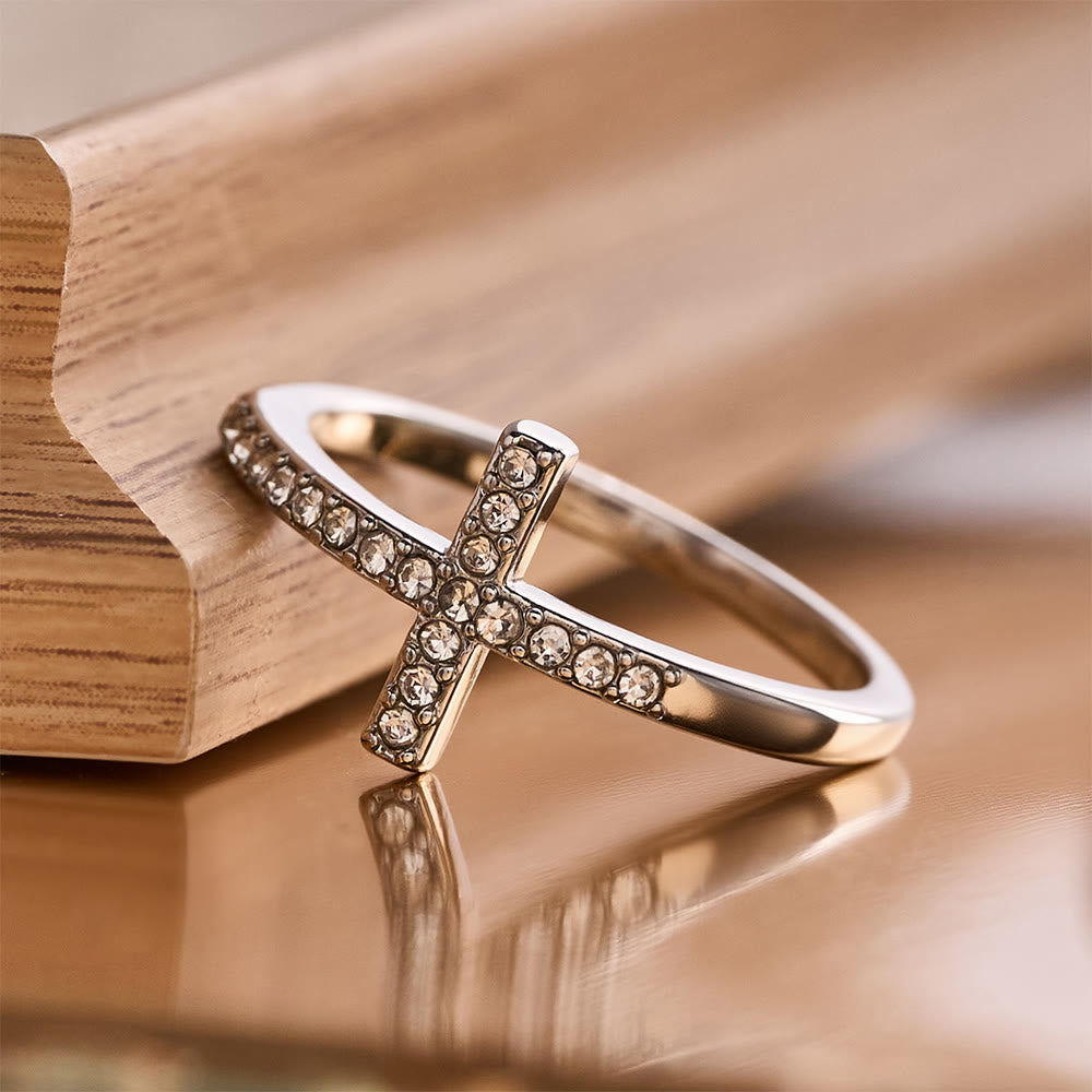 Christianartworkshop Delicate Sideways Cross Zircon Ring with All-Over Stone Setting: A Reminder of Understated Divine Grace - image 12