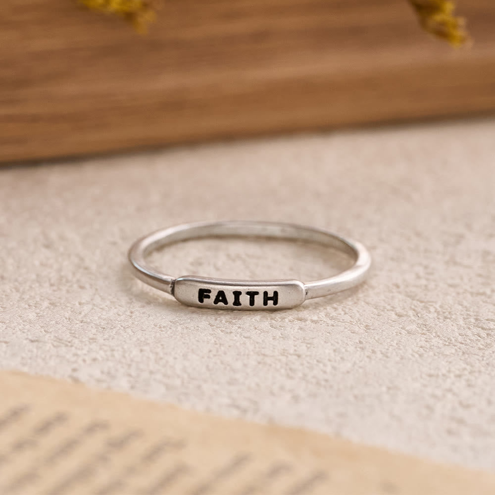 Christianartworkshop Refined Stackable Ring Set with Engraved BLESSED/FAITH/HOPE Text: An Emblem of Quiet Devotion - image 1