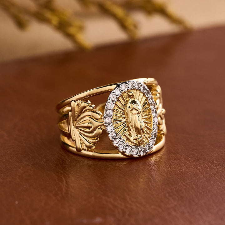 Christianartworkshop Intricate Guadalupe Virgin Ring with Zircon Halo: A Reminder of Heavenly Grace - image 1