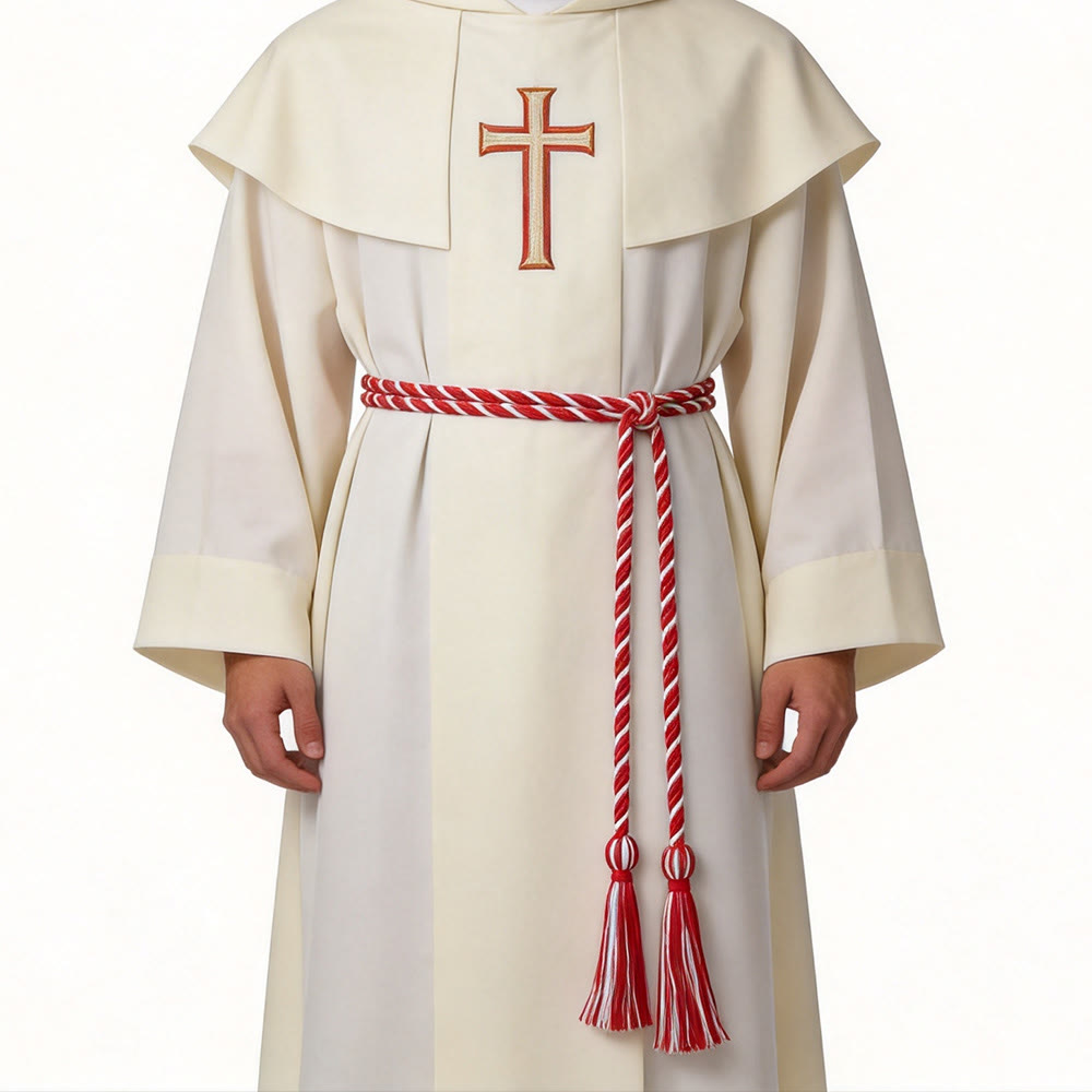 Christianartworkshop Clergy Cincture with Ornate Tassel Accents: A Symbol of Priestly Vocation - White & Red - image 2
