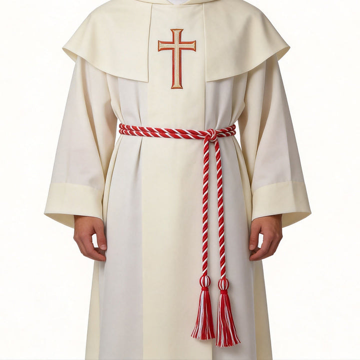 Christianartworkshop Clergy Cincture with Ornate Tassel Accents: A Symbol of Priestly Vocation - White & Red - image 2