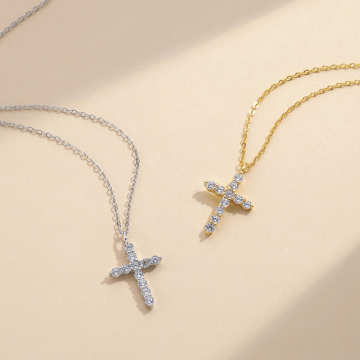 Christianartworkshop Minimalist Zircon Cross Necklace in Gold and Silver Tones: A Reminder of Subtle Divine Grace - image 1
