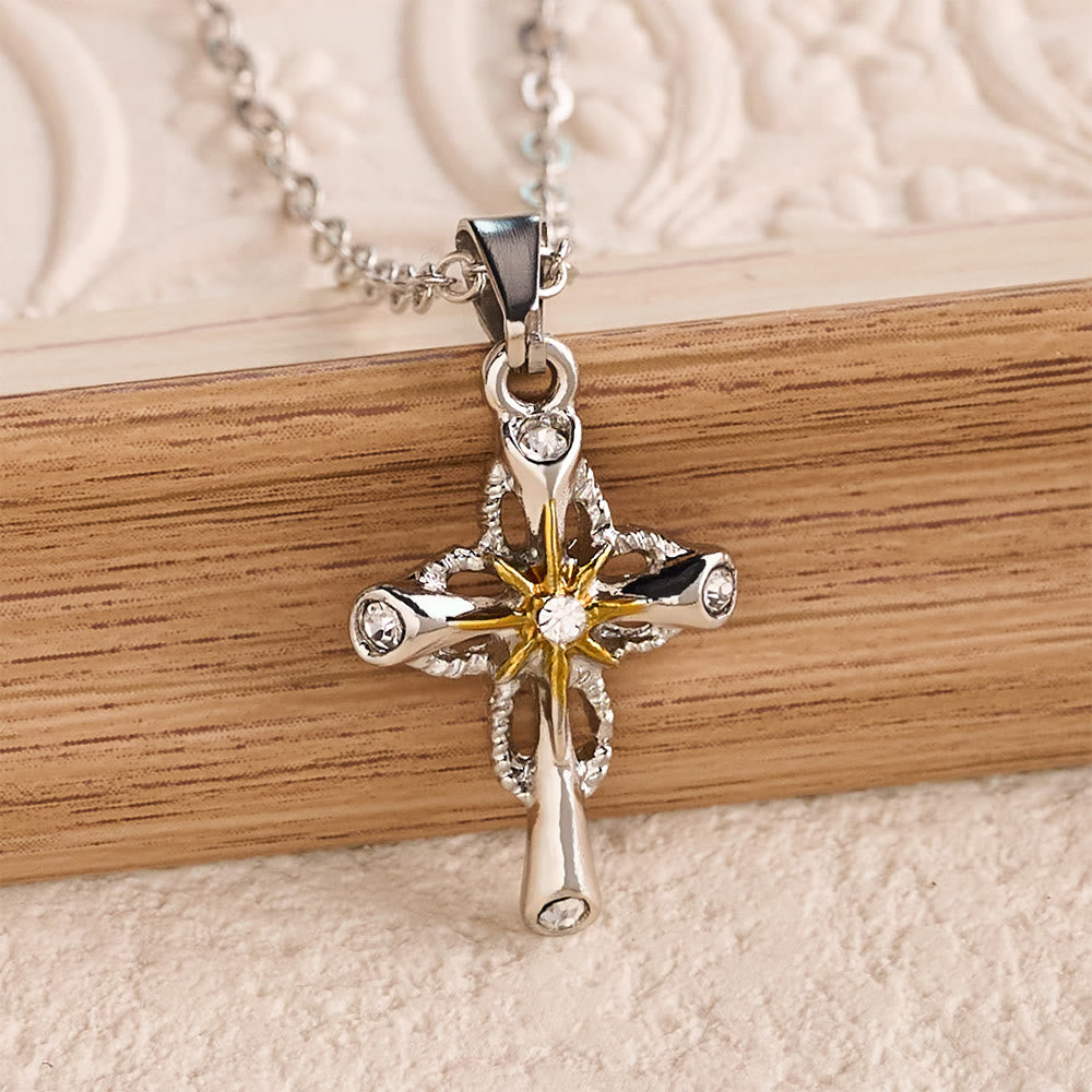 Christianartworkshop Dainty Cross Necklace with Starburst Center and Thin Chain: A Daily Symbol of Hope and Direction - Cross - image 0