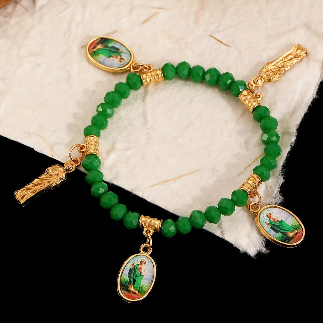 Christianartworkshop Intricate Beaded Bracelet with Our Lady of Guadalupe & Saint Jude Charms: A Reminder of Sacred Love - Green - image 10