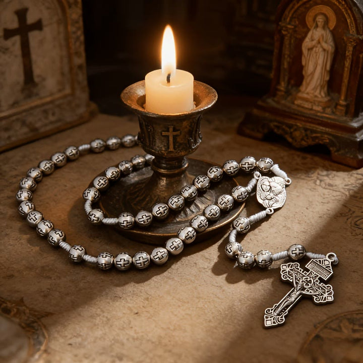 Christianartworkshop Holy Family Center Rosary with Crucifix & Cross-Engraved Beads: A Symbol of Sacred Devotion - image 2