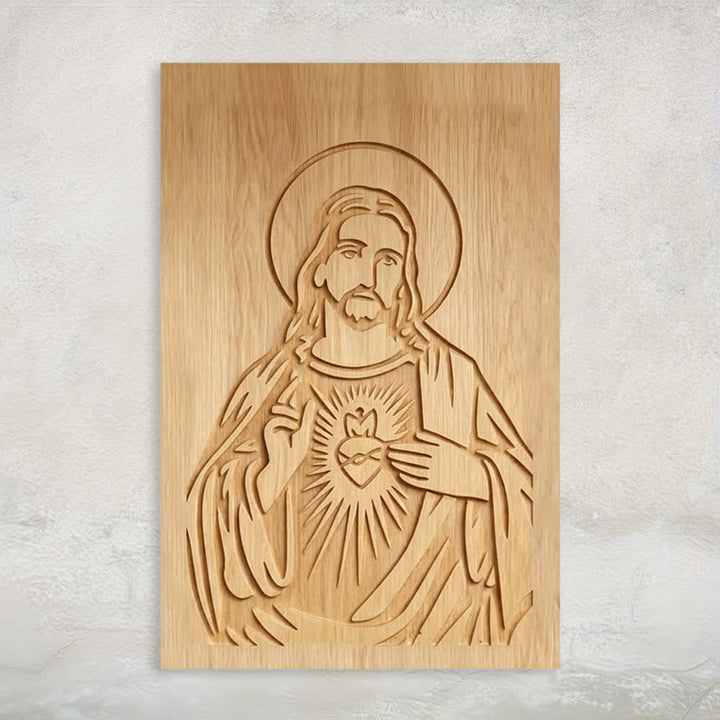 Christianartworkshop Rustic Sacred Heart Jesus Wooden Wall Decor for Home Grace - 12.99″19.69″0.20″ / 33*50*0.5cm - image 0