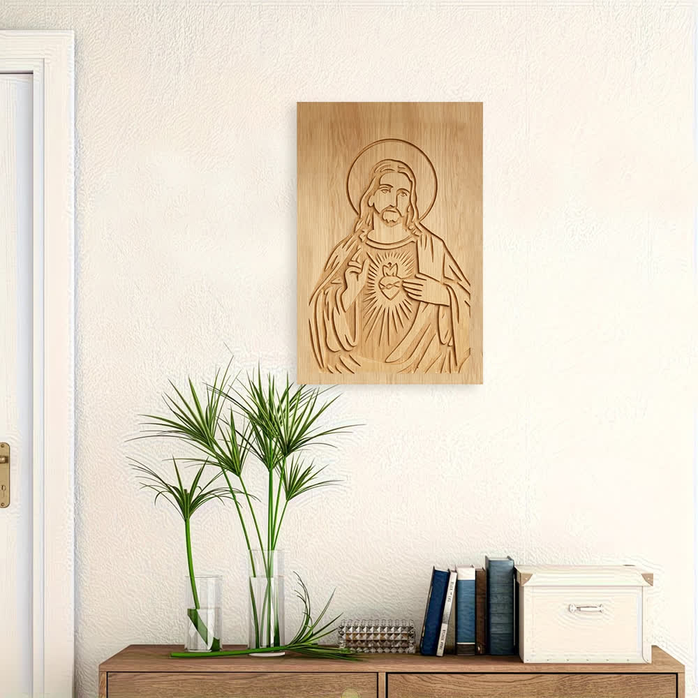 Christianartworkshop Rustic Sacred Heart Jesus Wooden Wall Decor for Home Grace - image 3