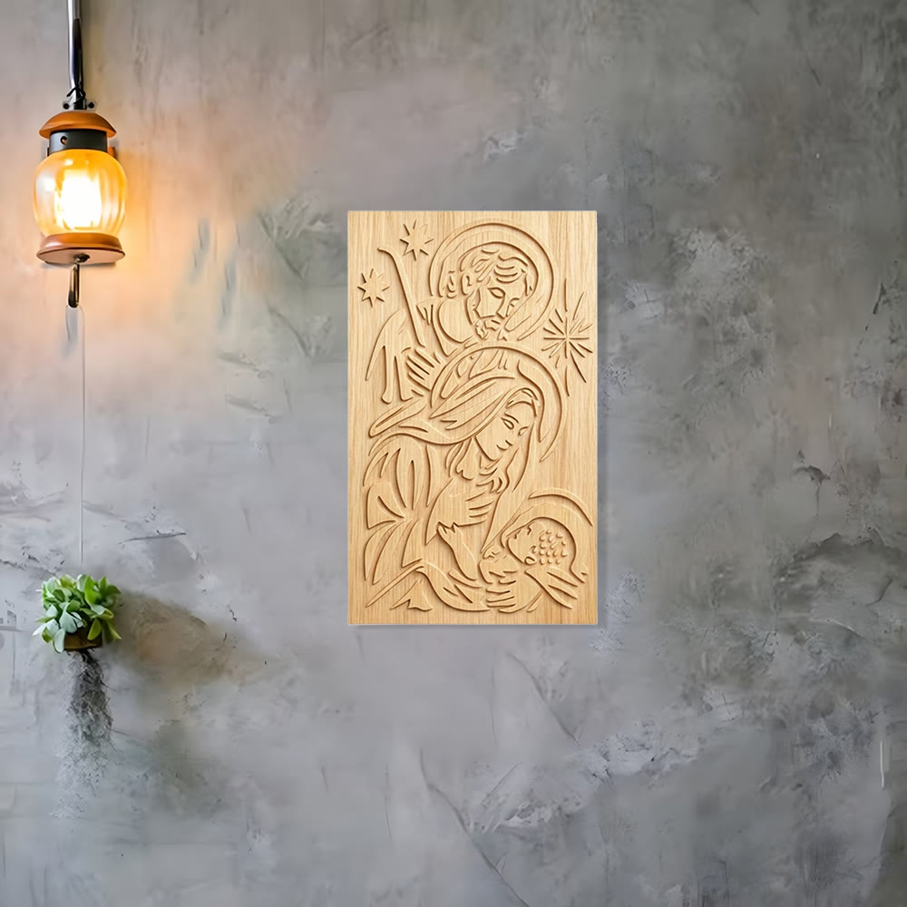 Christianartworkshop Minimalist Nativity Scene Wood Plaque: A Reminder of Heavenly Grace and Peace - image 1