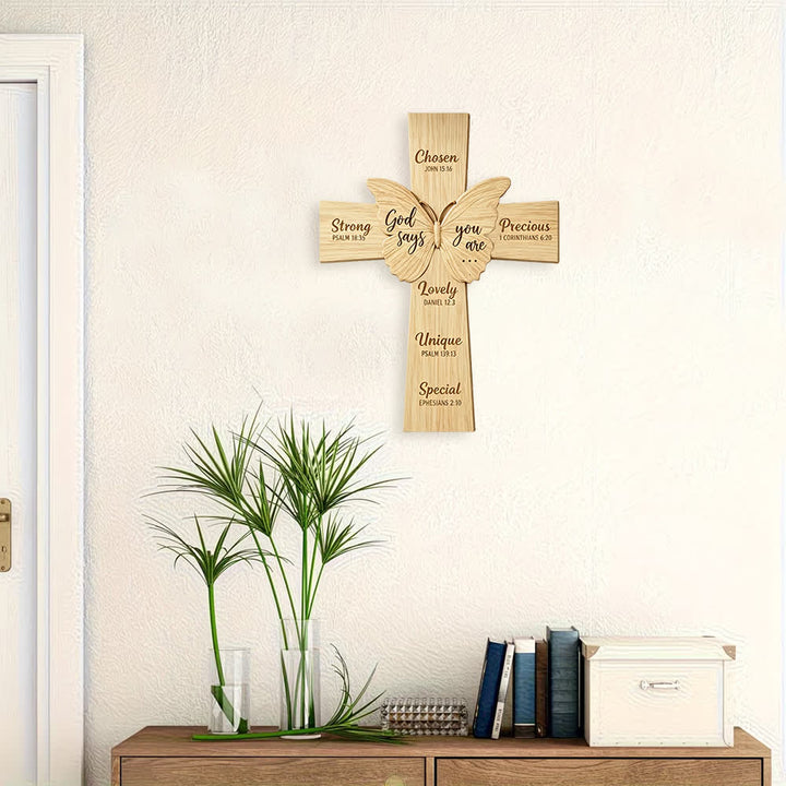 Christianartworkshop Rustic Religious Wooden Wall Decor with God Says You Are & Butterfly - image 3