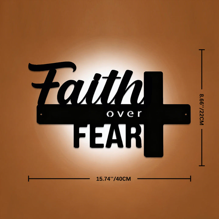 Christianartworkshop Cross-Design Faith Over Fear Metal Wall Decor: A Powerful Statement of Belief - 15.75''*8.66''*0.04"/40*22*0.1cm - image 6