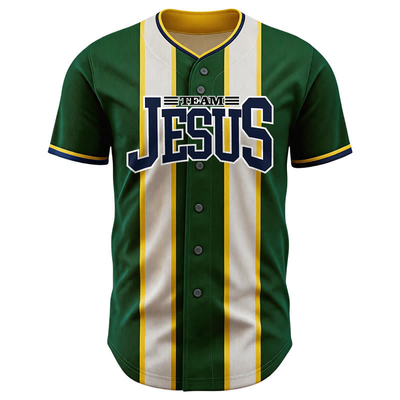 Christianartworkshop Custom Name Number Team Jesus Striped Button Up Baseball Jersey - image 1