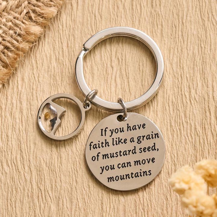 Christianartworkshop Mustard Seed Keychain with Engraved Faith Scripture & Hollow Mountain Charm - image 3